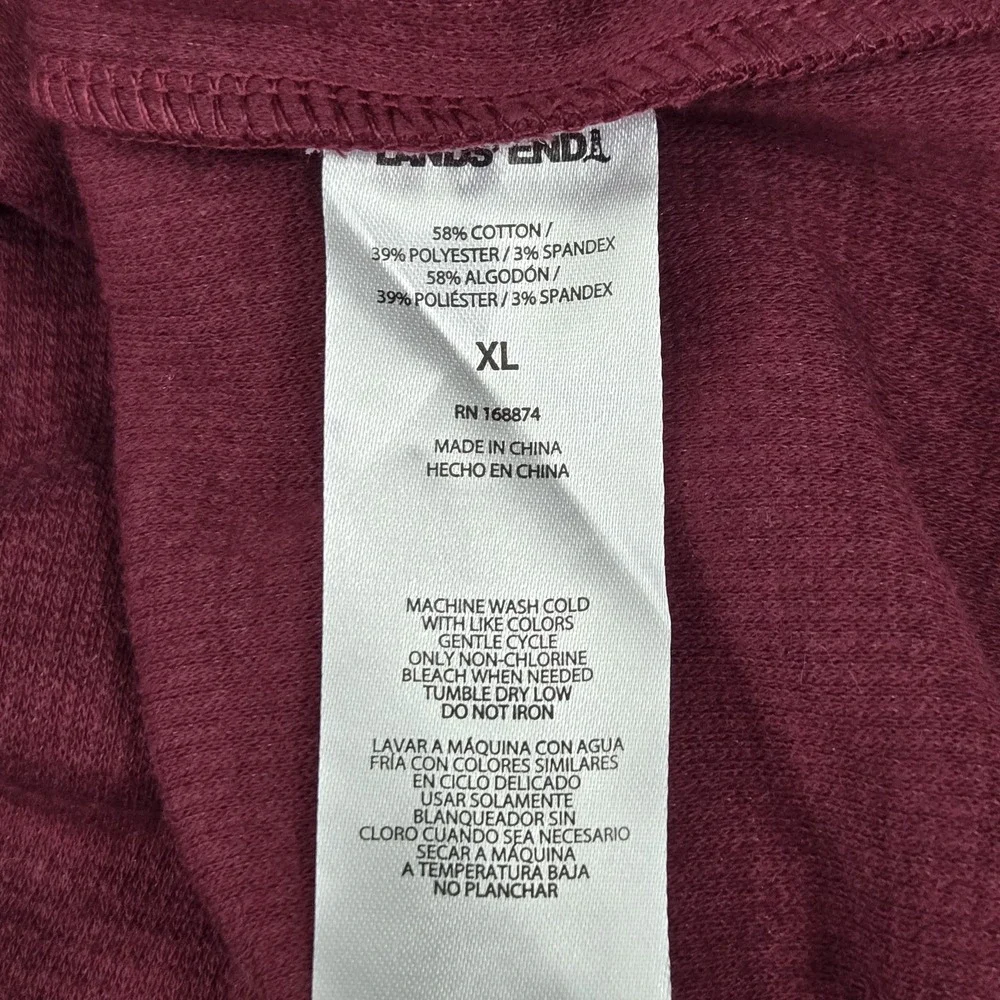 Lands'‎ End Women Shirt XL Burgundy Long-Sleeve Waffle Funnel Neck NWT